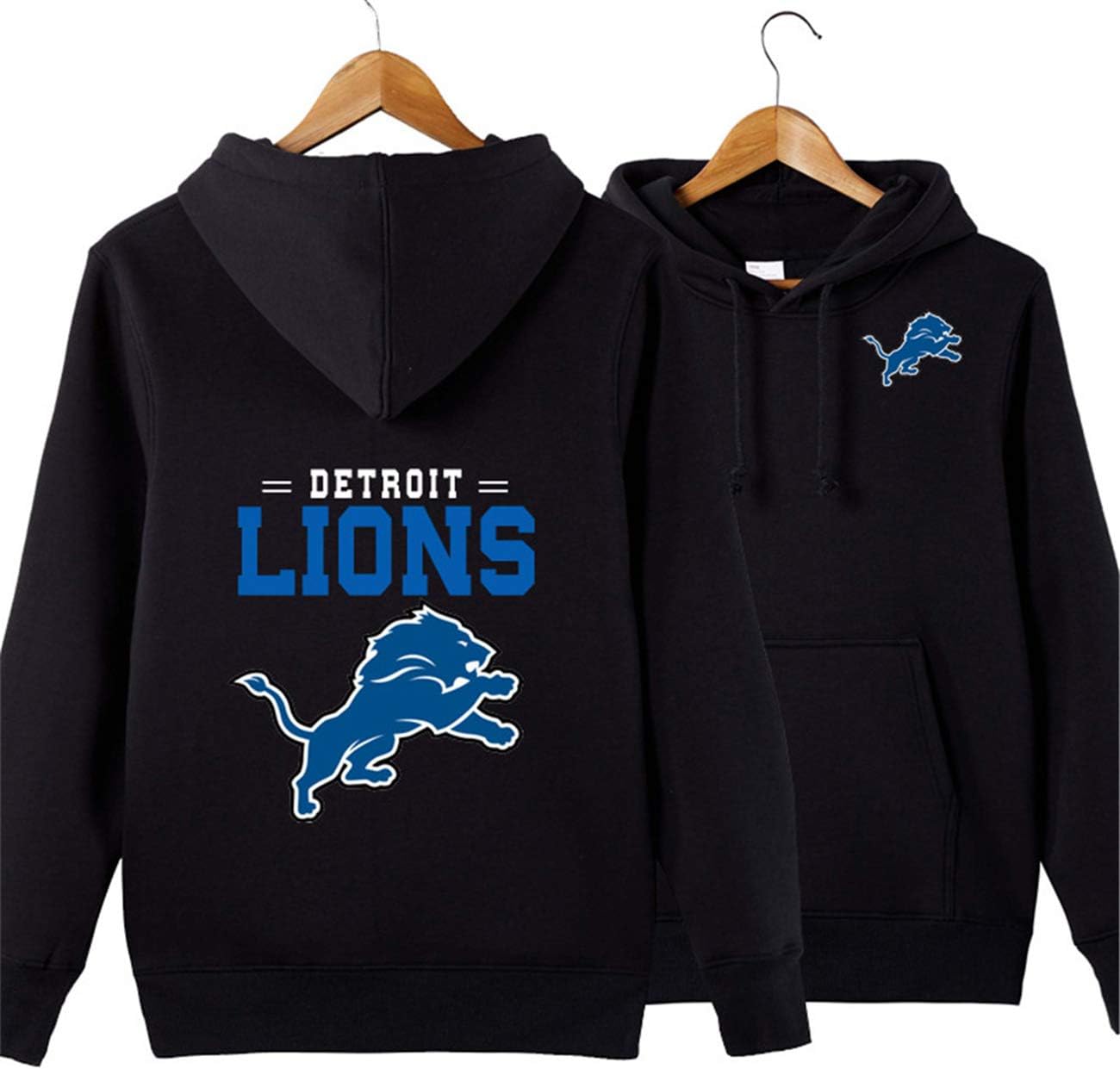 Men's Long Sleeve Hooded Letters Print Detroit Lion Football Team Solid Color Zipper Hoodies