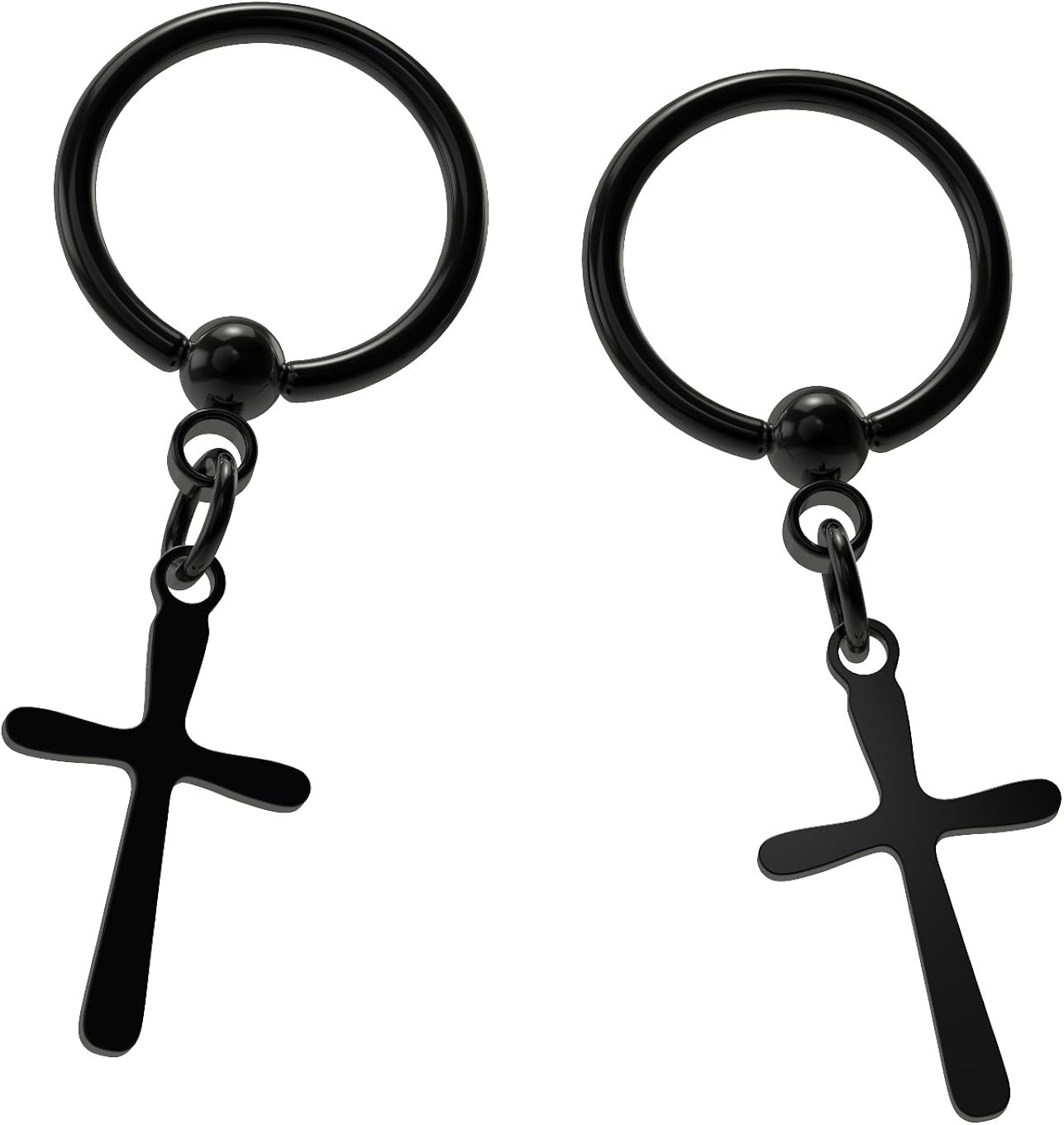Bling Piercing 2pc 16g 1.2mm Black Captive Bead Ring Dangle Cross Crucifix 10mm Helix Tragus Daith Snug Eyebrow Cartilage Bar
