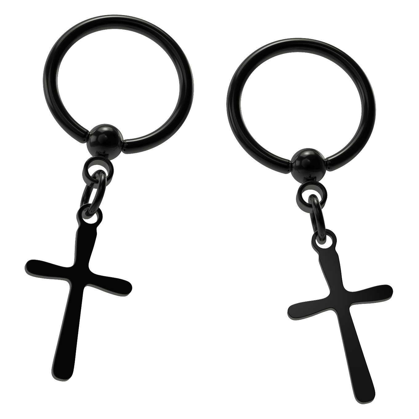 Bling Piercing 2pc 16g 1.2mm Black Captive Bead Ring Dangle Cross Crucifix 10mm Helix Tragus Daith Snug Eyebrow Cartilage Bar