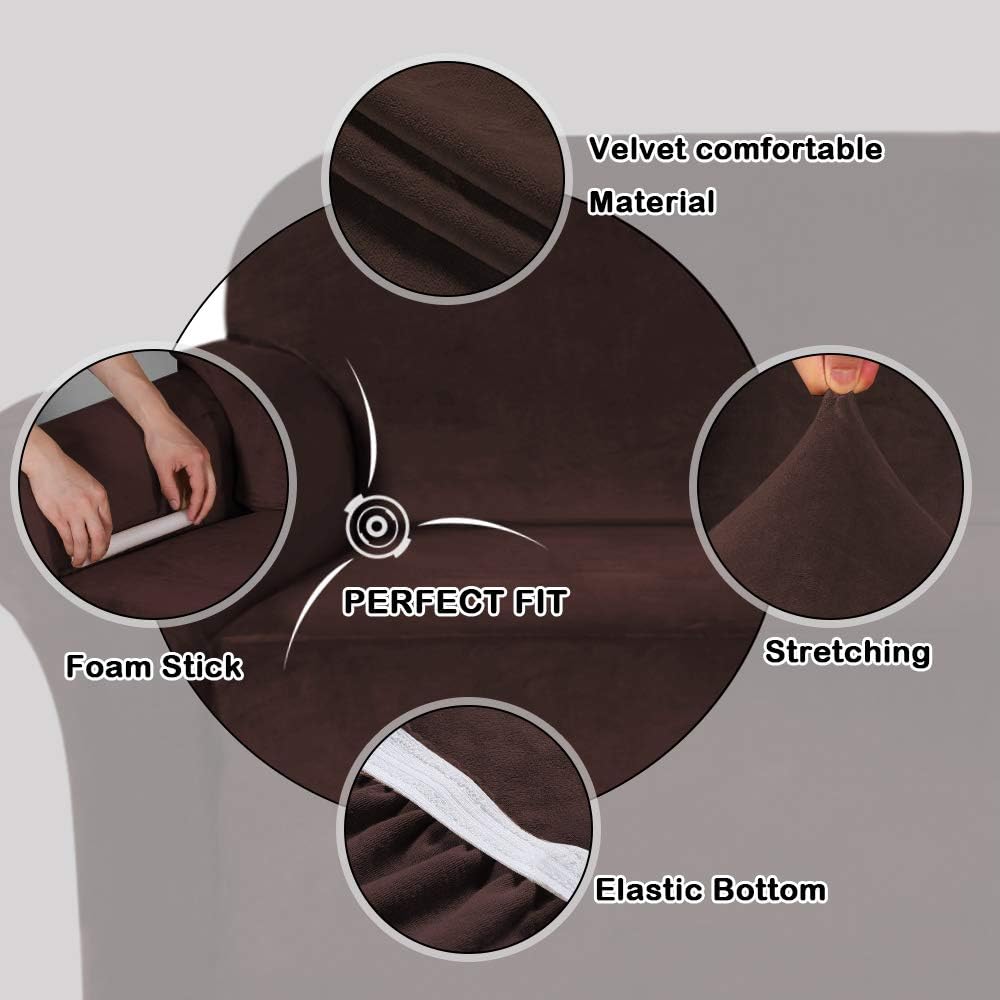 Stretch Chair Sofa Slipcover Velvet Chair Cover Plush Couch Sofa Cover Furniture Protector Chair Couch Cover Soft with Elastic Bottom Spandex Slipcovers for Chair Protector (Chair, Brown): Kitchen & Dining