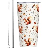 JASROTAO Cute Squirrel Tumbler,Squirrel 20oz Stainless Steel Insulated Travel Tumblers,Travel Coffee Mug with Lid and Straw Water Bottle Drink Tumbler Cups Gifts for Women Men