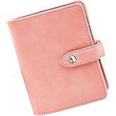 Mogoostry A7 Leather Binder Cover Savings Wallet Folder 6-Ring Refillable Notebook Planner Hardcover Budget Binder Organizer (Pink)