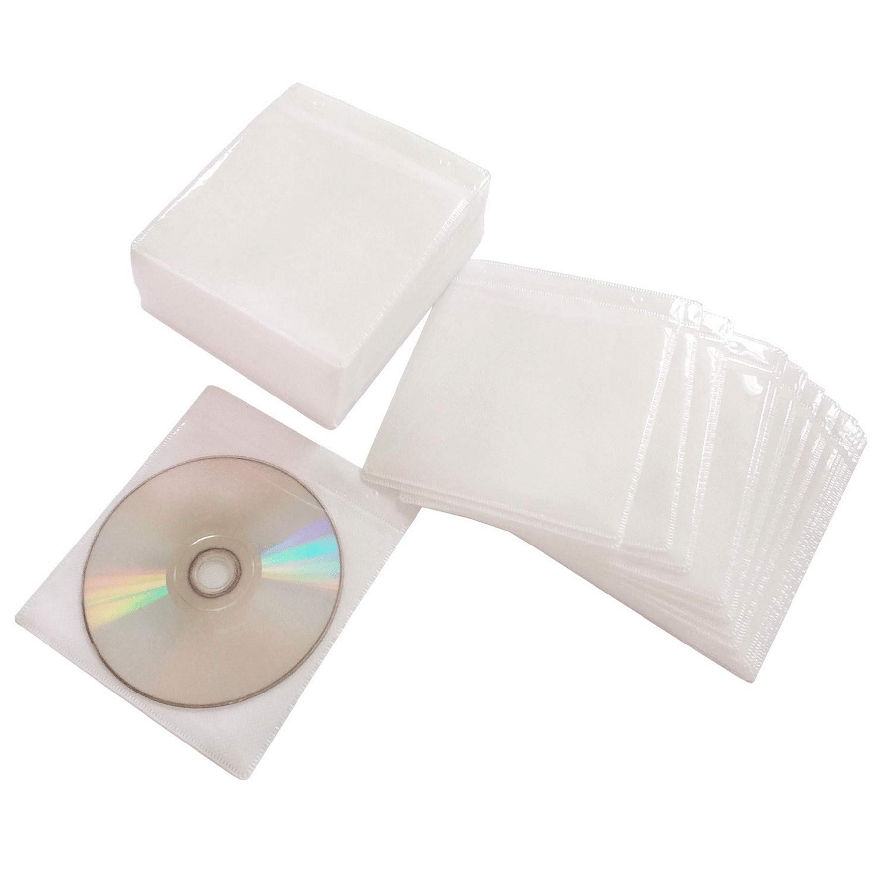 Photo 1 of HAPLIVES CD/DVD/BluRay Sleeves,Double-Sided Refill Plastic Sleeve for CD and DVD Storage Binders,100 Pack (White)