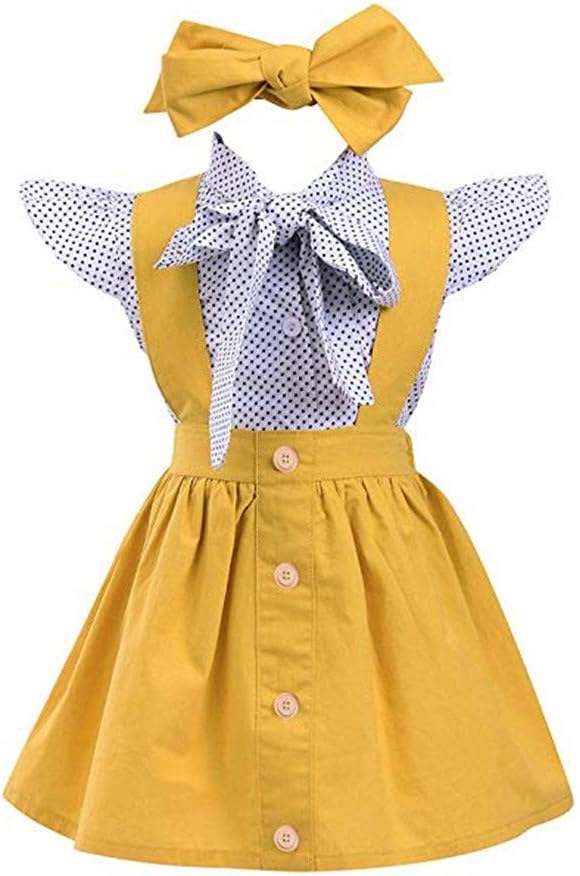 Toddler Baby Girl Outfit Polka Dot Shirt Skirt Overall Clothes Set School Uniform Dress