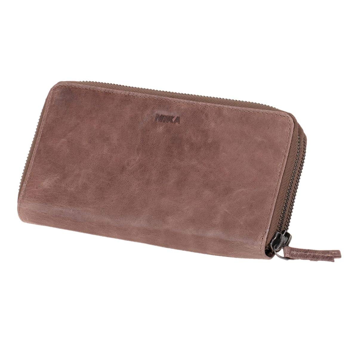 MIKA 42174 Women's Wallet in Horizontal Format with 9 Card Slots, 2 Note Compartments and Coin Compartment with Zip Closure Grey Brown Approx. 19.5 x 10.5 x 3 cm