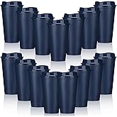 Domensi 15 Pack Reusable Coffee Cups with Lids 16 oz Disposable Travel Cups Bulk Plastic to Go Coffee Tumblers for DIY Hot Cold Drink Party Favors Coworker, Microwaveable (Dark Blue)