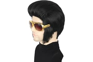 Topcosplay Men Wig and Glasses Black Short Wigs Cosplay Halloween Costumes Wig Funny Man Wigs