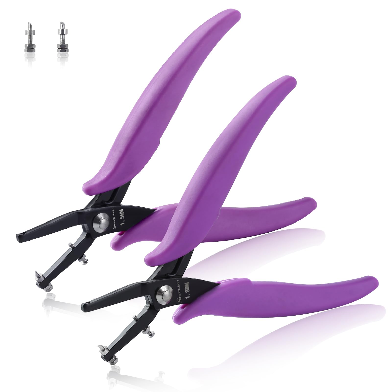 SPEEDWOX Metal Hole Punch Pliers Set - 1.5mm and 1.8mm Diameter Round Punch for Sheet Metal Jewelry Making - 2pcs, 0.5mm Thick