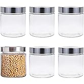 Lawei 6 Pack 27 Oz Clear Glass Jars with Stainless Steel Lids - Glass Food Canister Set Food Storage Jars for Cookie Rice Beans Pasta Snacks