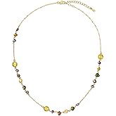 18K gold plated Light Yellow Green Brown Beaded Natural Stone Healing Statement Necklace Choker for Women by SNGIA, Colorful Bead Quartz Trendy Birthstone Jasper Gemstone Bohemian Preppy Retro Bold Handmade Exaggerated Jewelry Gifts, Vintage Unique Cute Baroque Crystal Pearl Opal necklace Summer Beach Fashion Nickle Free Rhinestone Accessories