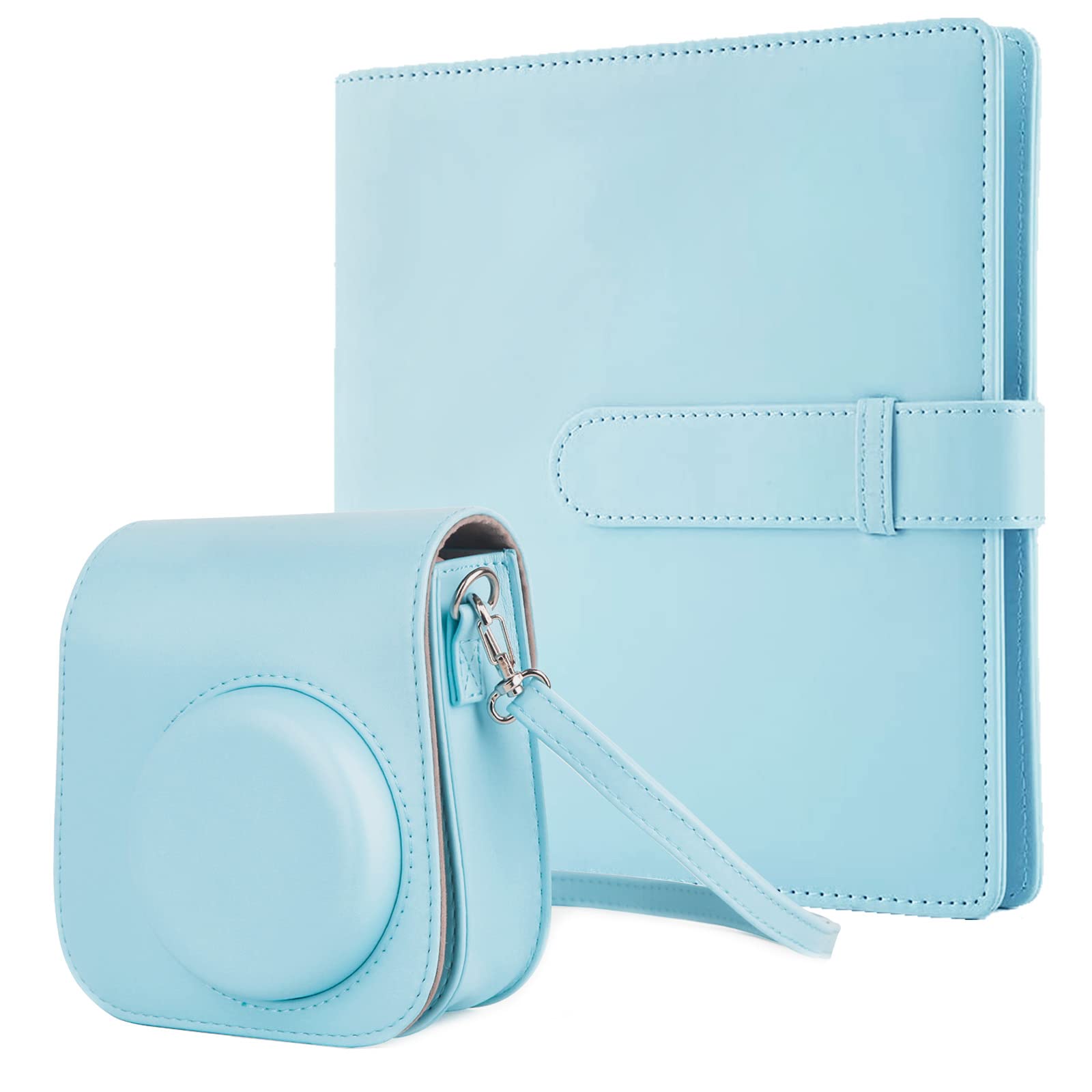 Crefotu 256 Pockets Mini Photo Album with Camera Case for Instax Mini 11 9 Camera (Blue)