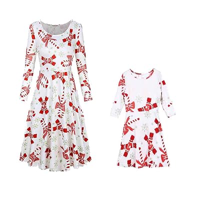 mother and daughter christmas swing dresses Sinhoon Mommy and Me Outfits Mother Daughter Christmas Matching Dress Long Sleeve Plaid New Year Clothes (Mom,XXL)