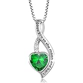 Oskani I Love You to The Moon and Back Necklace for Women, 925 Sterling Silver Heart Birthstone Pendant Necklace Jewelry Anniversary Birthday Gifts for Girls Women Wife Mom Daughter