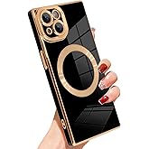 SAKUULO Magnetic Case for iPhone 14 Plus Cute Plating Case[Compatible with Magsafe] for Women Girls Soft TPU Shockproof Camera Protection Electroplate Bumper Cover for iPhone 14 Plus 6.7"- Black