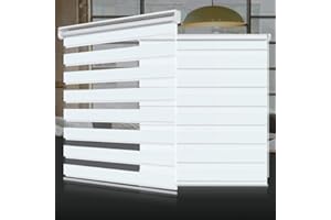 SEEYE Zebra Shade Blinds Horizontal Window Curtain Day and Night Blind Dual Layer Shades Easy to Install 19.7"×59", White