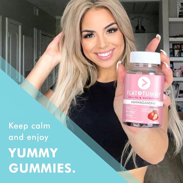 FLAT TUMMY TEA ASHWAGANDHA GUMMIES (60 COUNT) FEAT. LEMON BALM – DESTRESS,CALM,NATURAL ENERGY VEGAN,GLUTEN-FREE,GELATINE-FREE MADE WITH CLINICALLY STUDIED SENSORILL® FOR STRESS MANAGEMENT