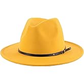 Women Wool Fedora Hat with Belt Buckle Classic Felt Wide Brim Panama Hat