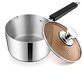 E-far 3 Quart Sauce Pan with Lid, Stainless Steel Tri-Ply All Clad Small Cooking Pot with Pour Spout, Multipurpose Induction Saucepan & Stay-Cool Handle, Compatible with All Cooktops, Dishwasher Safe