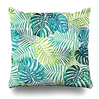 Ahawoso Throw Pillow Covers Rainforest Blue Monstera Tropical Leaf Featuring Greenblue Palm Forest Luau Green Botany Pattern Aqua Home Decor Pillow Case Square Size 20 x 20 Inches Zippered Pillowcase