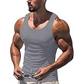 Jiasinju Men's Workout Tank Tops Ribbed Gym Sleeveless Dry Fit Bodybuilding Shirts Fitness Athletic Muscle Tee