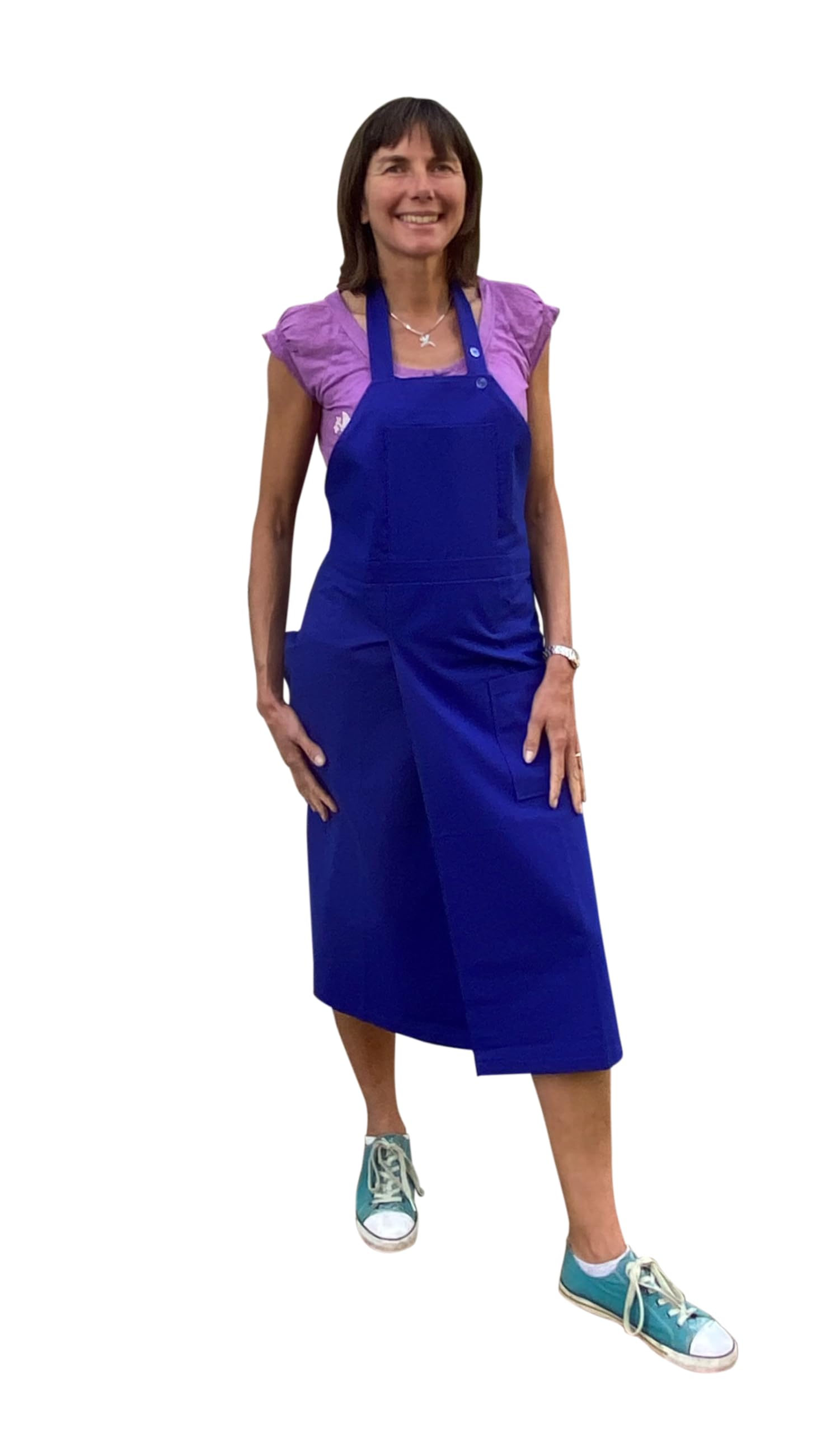 Potters Warehouse Pottery Apron Split Leg with an Adjustable neck strap and 2 pockets 8 Cotton Colours (Blue)