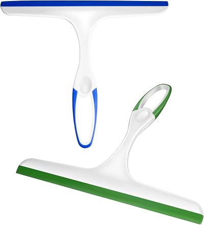 wokery 2Pcs Squeegee Multi-Purpose Shower Glass Rubber Wipers 22x27cm Blue/Green