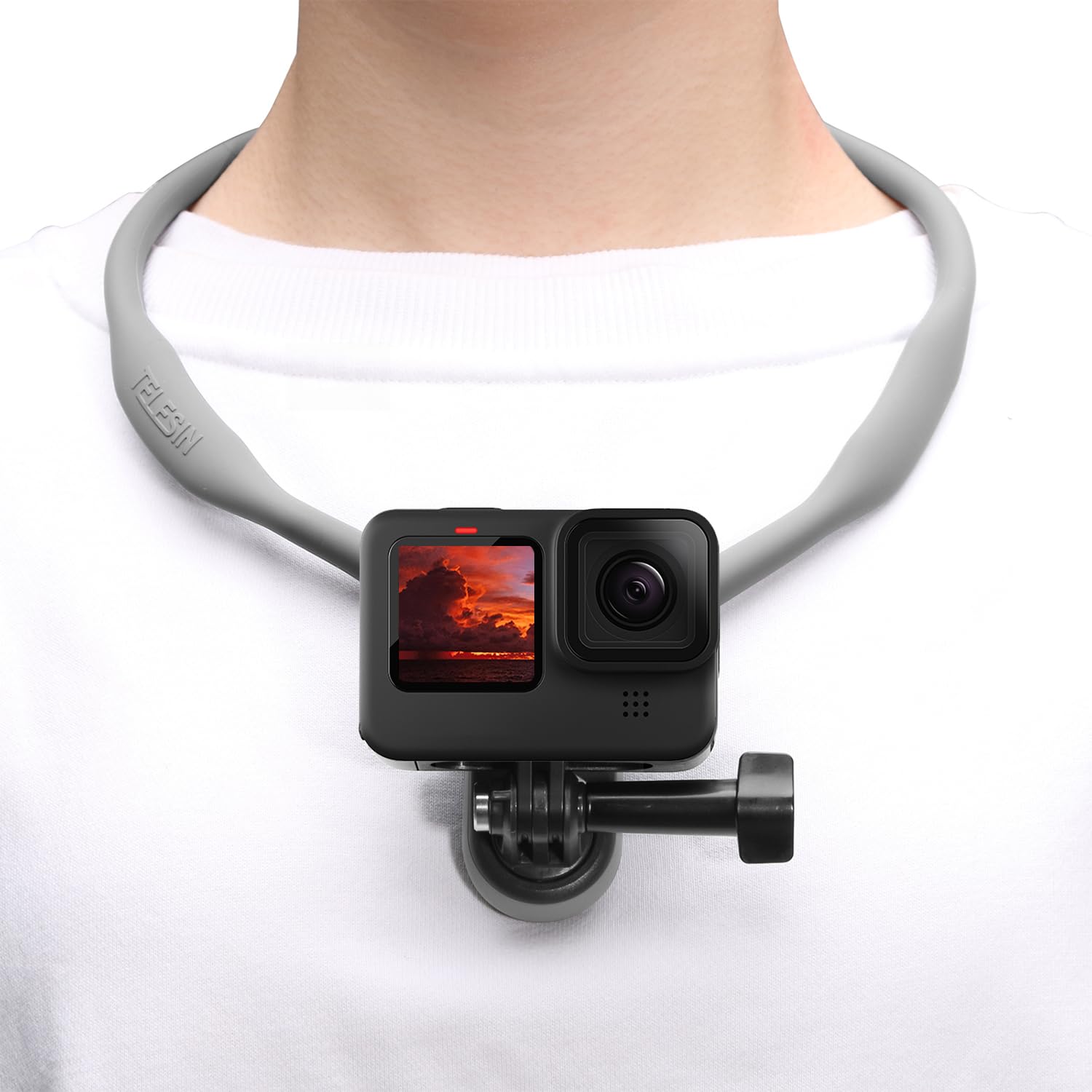 AuyKoo CapLock POV Neck Mount Holder & Ergonomic Design, for GoPro Hero 12/11/10/9/8/7/6/5/MAX, for DJI Action 4/5, for Insta360