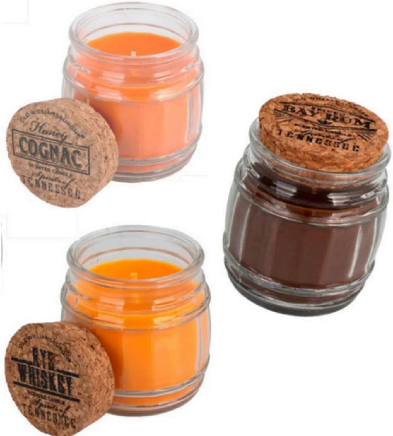 TopNotch Outlet Scented Candles - Barrel Shaped Jar Candle (3 Pack) Get Rustic Vibes from Old Williamsburgh Bay Rum Honey Cognac Rye Whiskey 3oz Glass Jar Candles