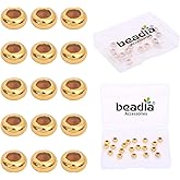 BEADIA 18K Gold Plated Stopper Beads 6x3mm 20pcs Rondelle Insert Silicon Length Adjust Spacer Beads for Jewelry Making Findings