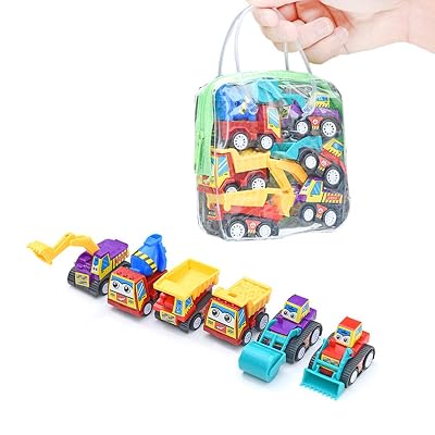 X Hot Popcorn 6 Pcs Pull Back Car, Mini Pull Back Vehicles Toy Cars for Toddlers Kids Boys Girls Gift, Construction Vehicle