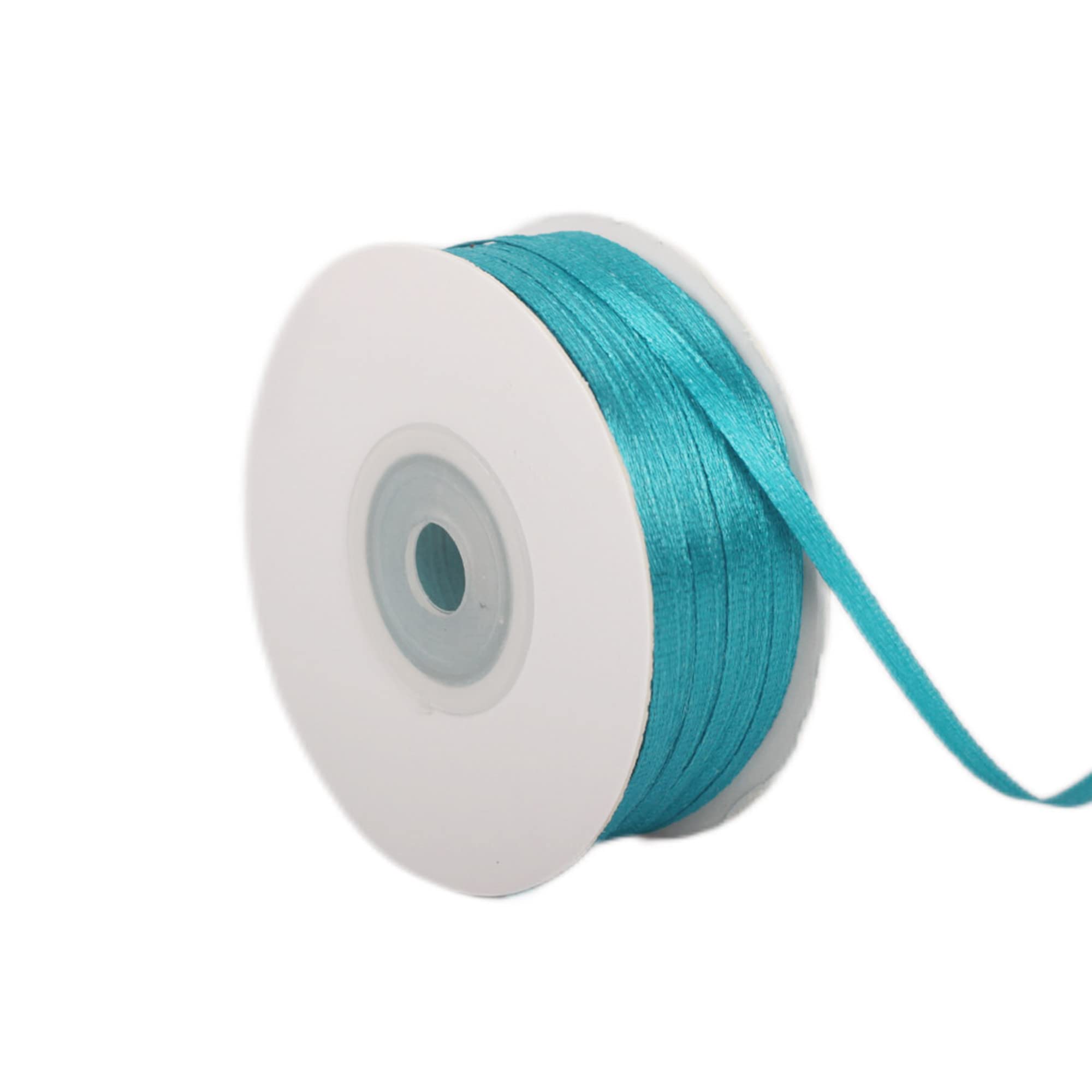 Peacock Blue Satin Ribbon 3mm for Gift Wrapping, Crafting, Cake Decoration, Hair Bows, Christmas, Wedding Car - Double Sided, 91m Long