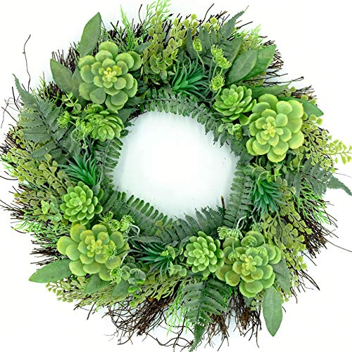 idyllic 22" Artificial Wreath Farmhouse Spring Greenery Succulent Wreath for Front Door Home Office Decoration with Leaves Swags and Garlands Real Twig Based