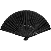 BlingKingdom Black Hand Fan for Women Foldable, Line Dancing Handheld Fan | Chinese Fan Folding Bamboo, Easy to Open, Loud Clap, Lightweight, for Wedding, Party Favor, Performance, Decorations, Gift