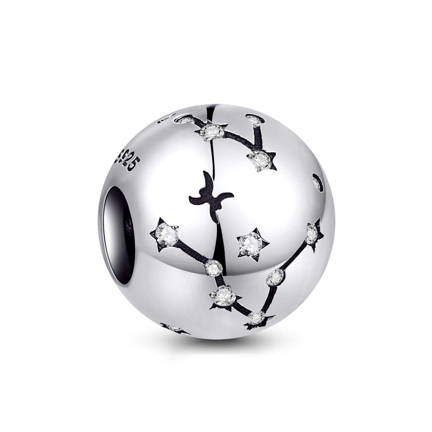 NINGAN Pisces Zodiac Sign Birthday Charms - Women's Bead Charms 925 Sterling Silver Charms Fits Pandora Bracelet & Necklace for Women & Friends
