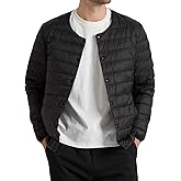 Comfitude Men's Quilted Lightwight Puffer Jacket, Collarless Down Jacket Coats with Pockets, Portable Coat with Storage Bag