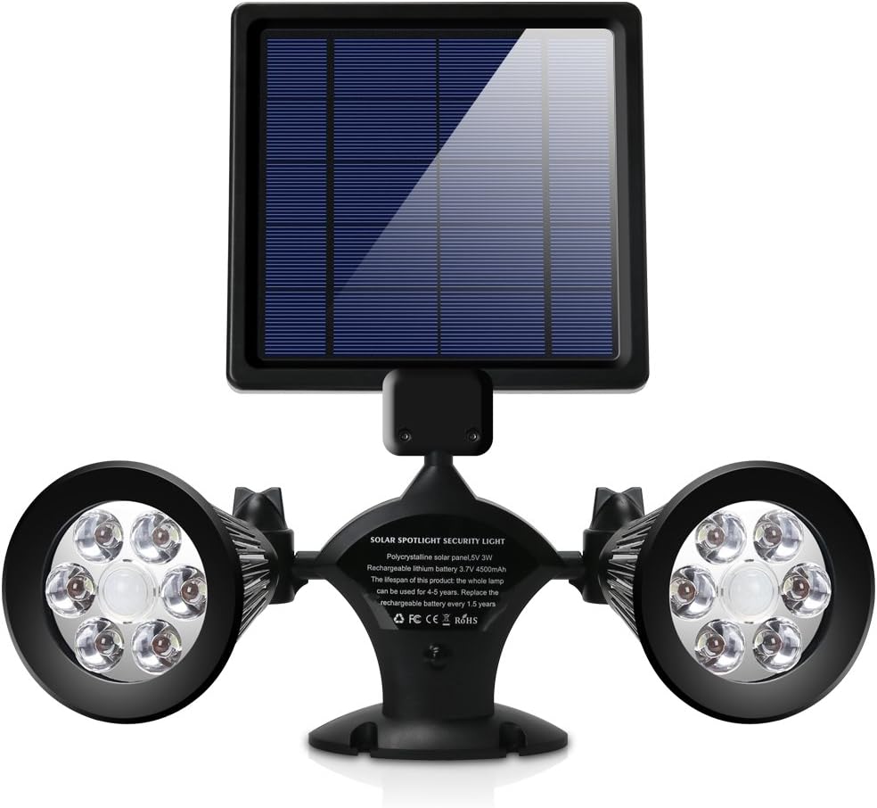 Hallomall Solar Flood Lights Outdoor, Upgraded Dual Head Spotlights 12 LED Waterproof 360-Degree Rotatable Solar Security Lights for Yard Garden Garage Patio Porch Deck Driveway Outsides Wall