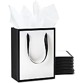YACEYACE Black and White Gift Bags with Tissue Paper, 20pcs 8"x10"x4.25" Medium Bags, Elegant for Boutique, Retail, Party