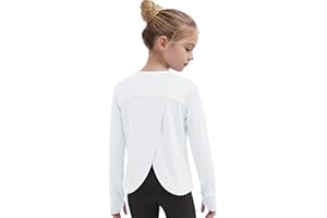 Gogokids Girls Shirts Sleeve Athletic Shirts Split Back Workout Tops Active Sports Tshirts Quick Dry Activewear 5-14 Years