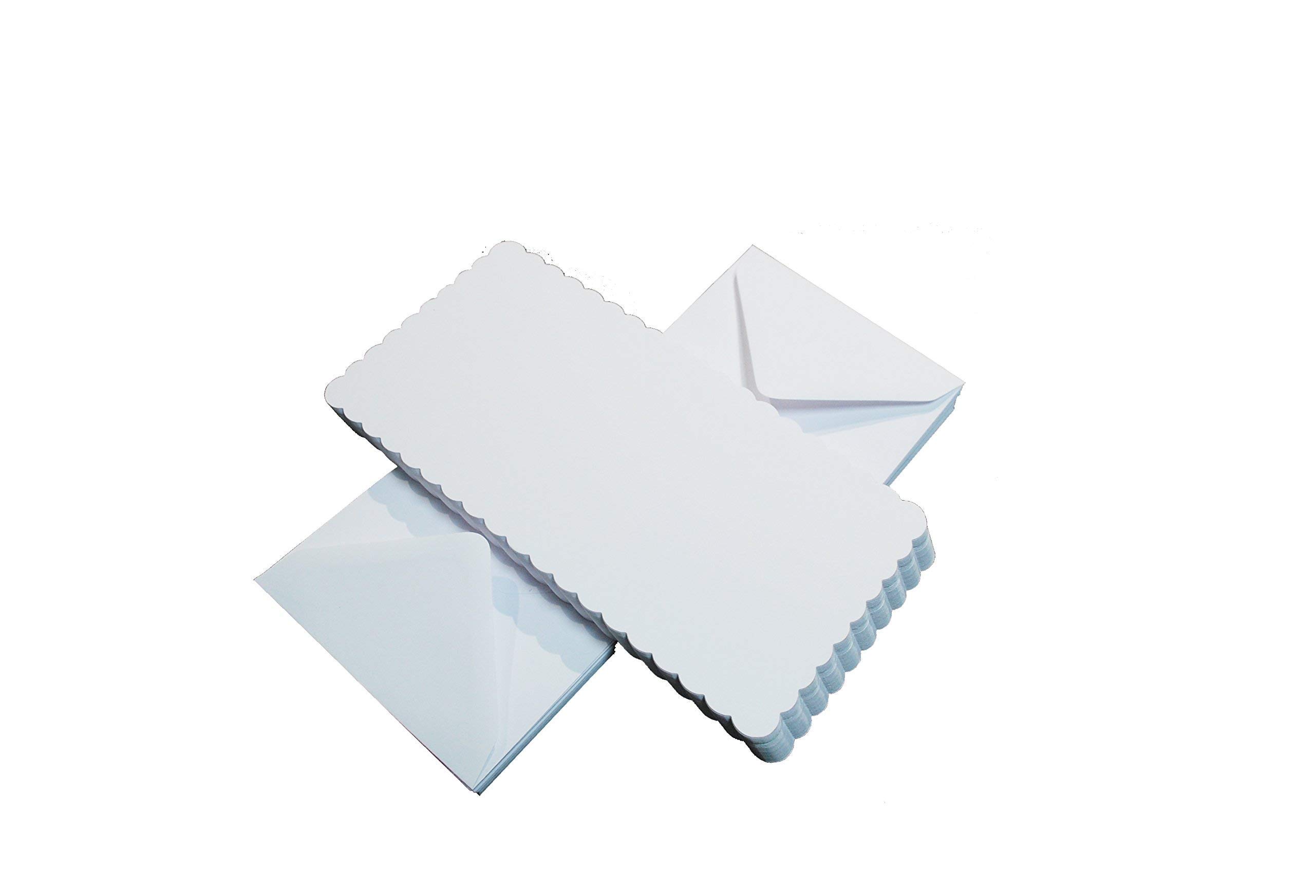 Crafts UK 50 Scalloped Cards and Envelopes, White, 5 x 5-Inch