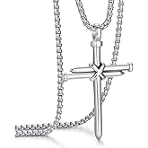 Rehoboth Men's Stainless Steel Nail Cross Pendant Necklace with 24 Inch Chain Polished Black Gold Silver