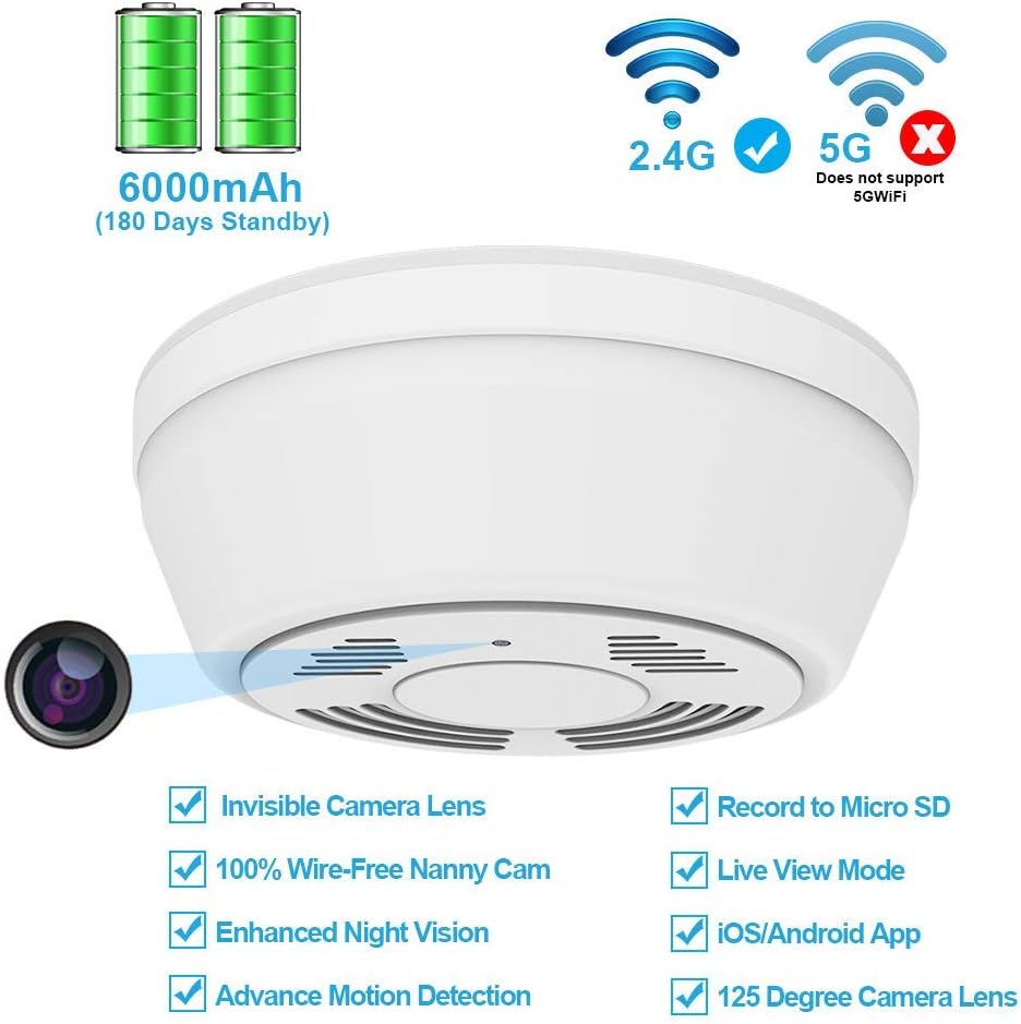 Detector de humo de cámara oculta WiFi,cámara de niñera activada ...