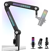 YOUSHARES RGB Mic Arm, Adjustable Boom Arm with RGB Control, Multiple Adapters, Compatible with Blue Yeti, HyperX，FIFINE AM8, Shure Mic，Rode and More, Perfect for Podcasting, Streaming and Gaming