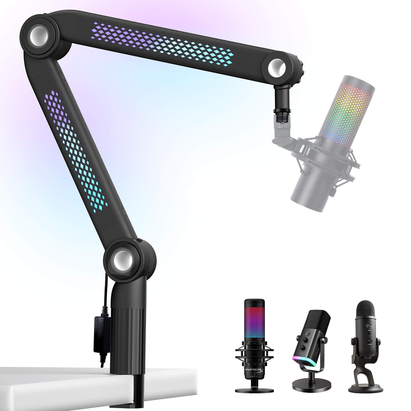 Premium RGB Microphone Arm - Mic Stand Desk Boom Arm Compatible with HyperX Mic, Shure MV7&SM7B Mic, Blue Yeti Mic, FIFINE AM8 Mic and Razer Mic, Software & Pickup Light Control by YOUSHARES
