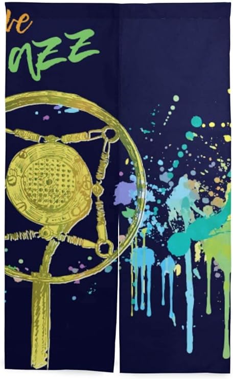 Amazon Tinzzeros のれん おしゃれ ライブジャズパーティー招待ポスターデザイン 透明性の 四季を通して 壁飾り 風水 シリーズ 洋風 ロングサイズ ファブリックパーテーション 突っ張り棒付き 幅85 丈1 のれん オンライン通販