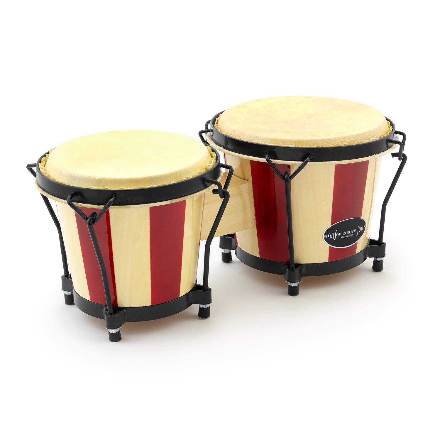 World Rhythm BON14 Oak Bongos – 6” & 7” Heads in Natural and Red Stripe Finish, Great for School Percussion