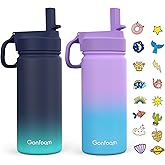 Kids Water Bottle, 2-Pack 16oz Water Bottles with Stickers and Straw, Stainless Steel Vacuum Insulated cup, Kids Water Bottle for School, Gifts for Boys and Girls(Blue/Purple)