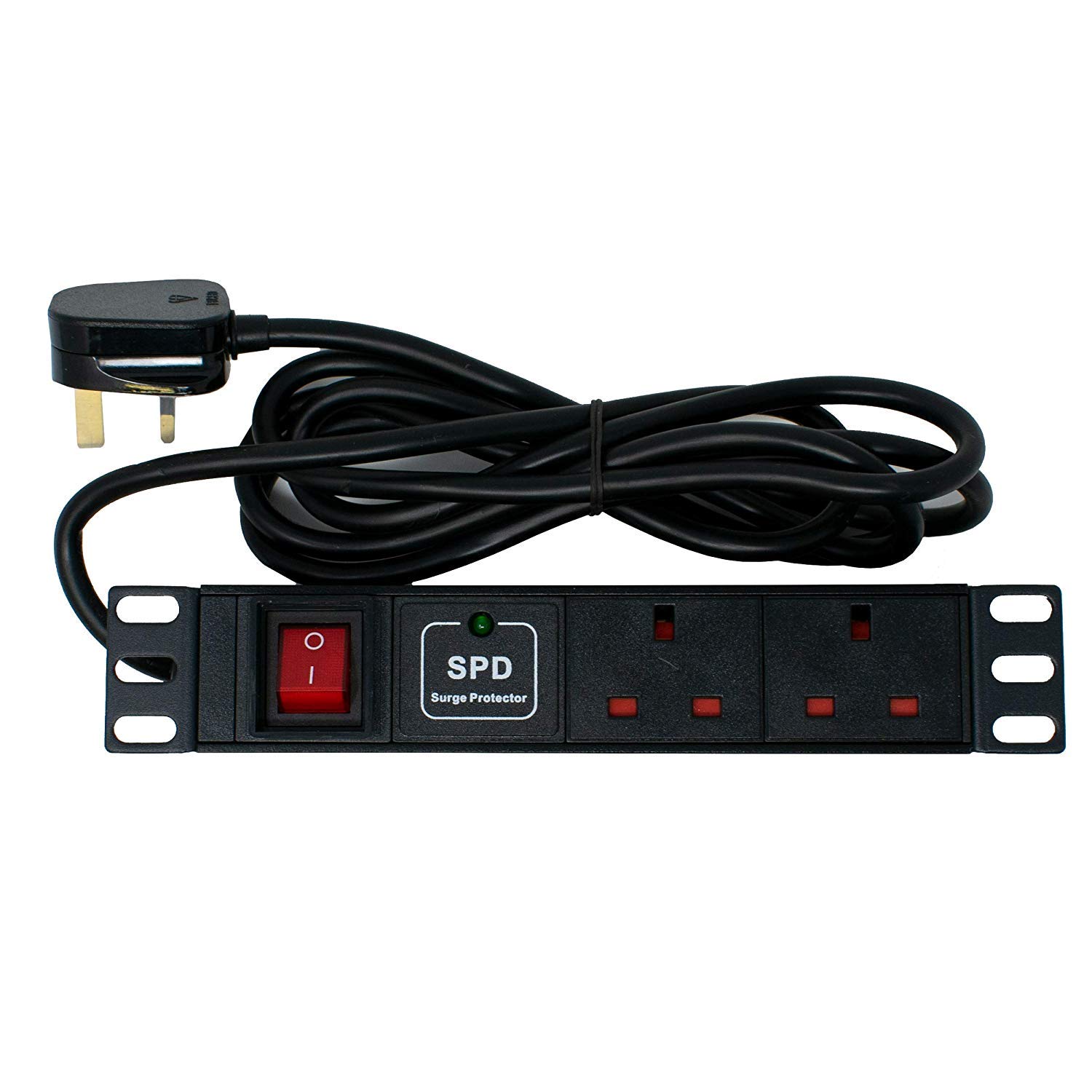 LMS Data 2 Way 1U 10-Inch Rack PDU – Surge Protected Horizontal Power Distribution Unit, 13A UK Plug with 2.5m Cable – SOHO Cabinet Power Strip