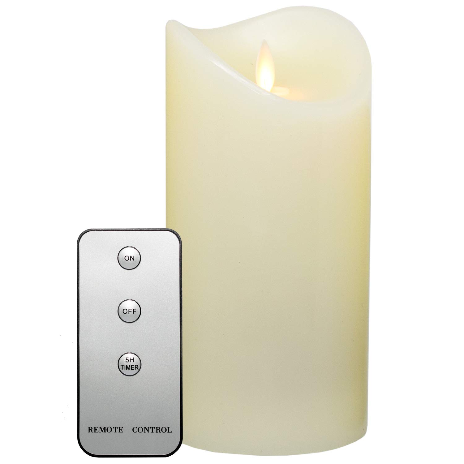 TRONJE 7.5" LED Candle Ivory White with Timer and Remote Control - flameless 19cm Pillar Wax Candle - Moving Flame - Battery Operated Burn Time 1000h