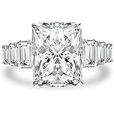 Effinny 6.5ct Luxurious Crushed Ice Radiant Cut Engagement Ring,Big CZ Half Eternity 925 Sterling Silver Promise Ring for Wedding,Daily,Travel