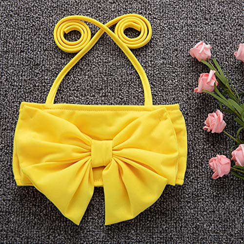image for mlpeerw Toddler Baby Girl Swimsuit Bow Strap Crop Top+Striped Ruffled 